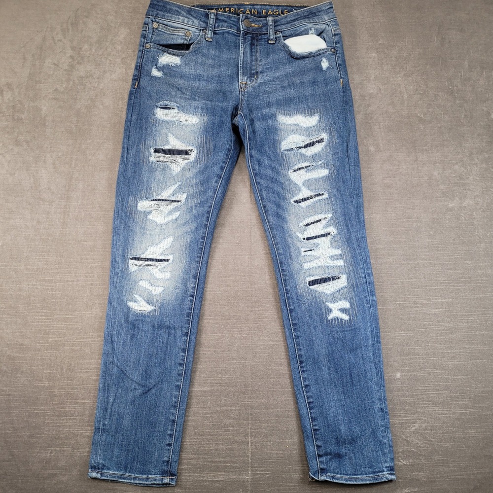 American Eagle Skinny Jeans Mens 31x30 Blue Ne(x)t Level Flex Distressed Denim